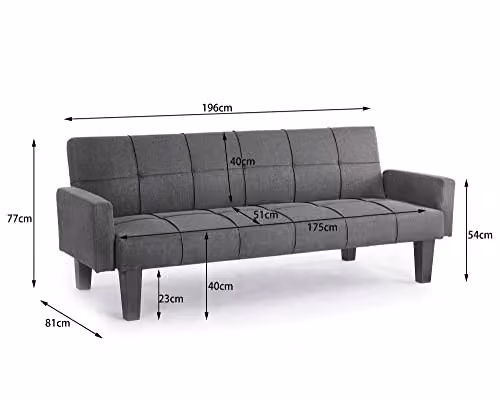 Home Detail Levine 3 Seater Click Clack Sofa Bed in Dark Grey Fabric – 3