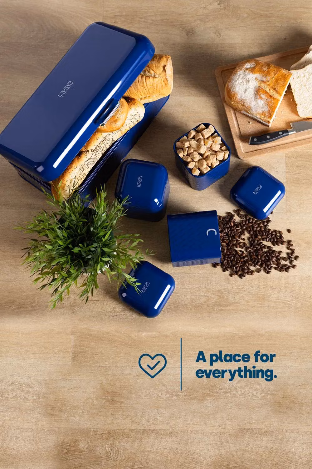 LIVIVO Taurus 4-Piece Kitchen Storage Set with Airtight Bread Bin and Canisters in Navy Blue and Grey – 1