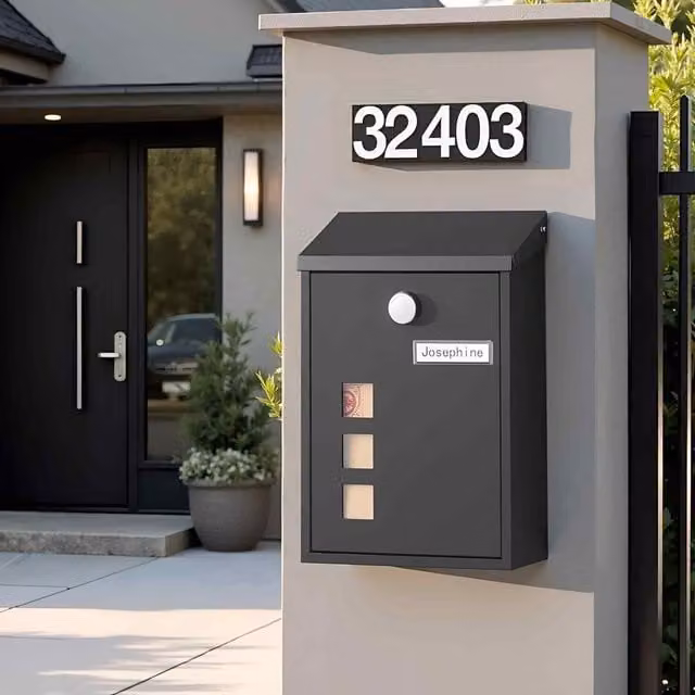 The Bazaarist Black Steel Wall Mounted Post Box with Window and Nameplate Lock