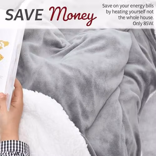 GlamHaus Heated Electric Fleece Throw Blanket in Grey, W/D/H: 160 x 130 cm – 3