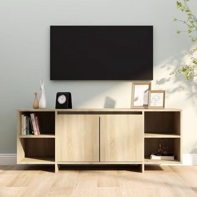 Berkfield Home Modern TV Cabinet in Sonoma Oak and Beige, W/D/H: 130 x 35 x 50 cm – 1