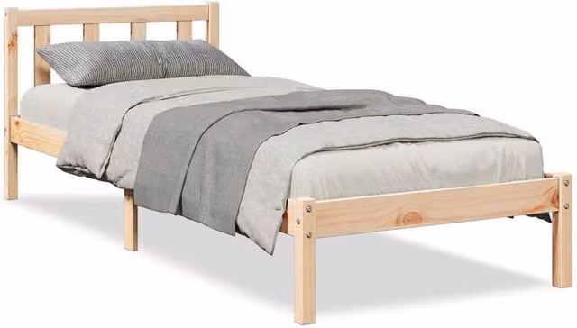 Berkfield Home Extra Long Solid Wood Pine Bed Frame in Beige, W: 90 cm, L: 220 cm