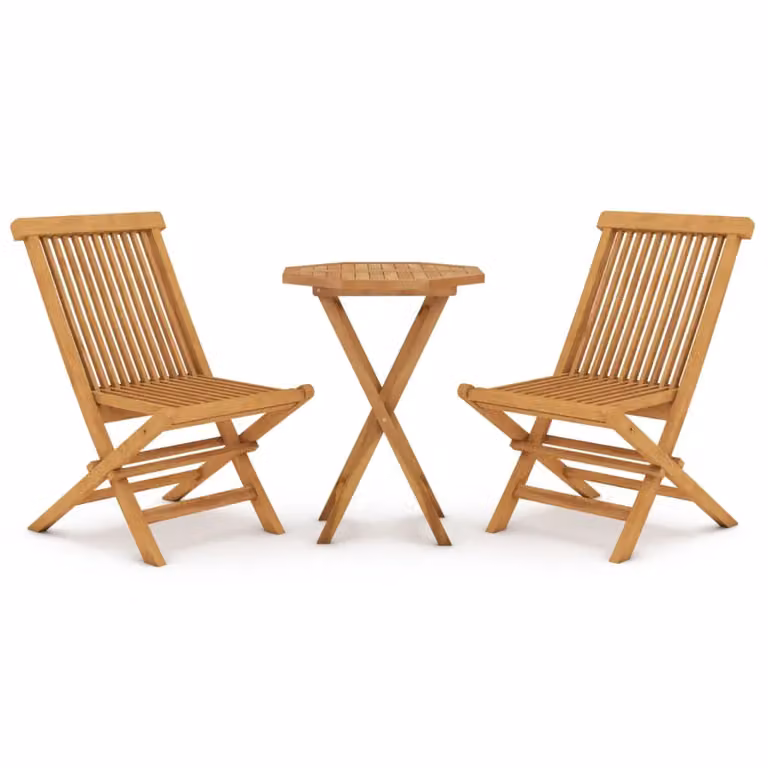 Berkfield Home 3 Piece Garden Dining Set in Brown Solid Wood Teak