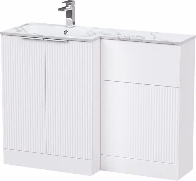Balterley Tixall 2 Door White Freestanding WC Vanity Unit with Carrera Stone Basin, Width: 110 cm