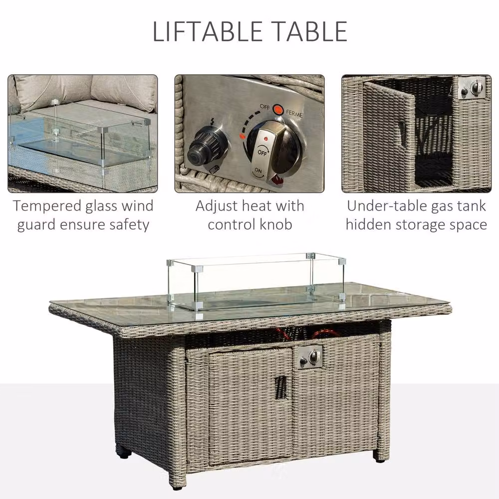 STILVORA 8-Seater Grey Outdoor Sofa Set with Fire Pit Table and Upholstered Olefin Cushions – 4