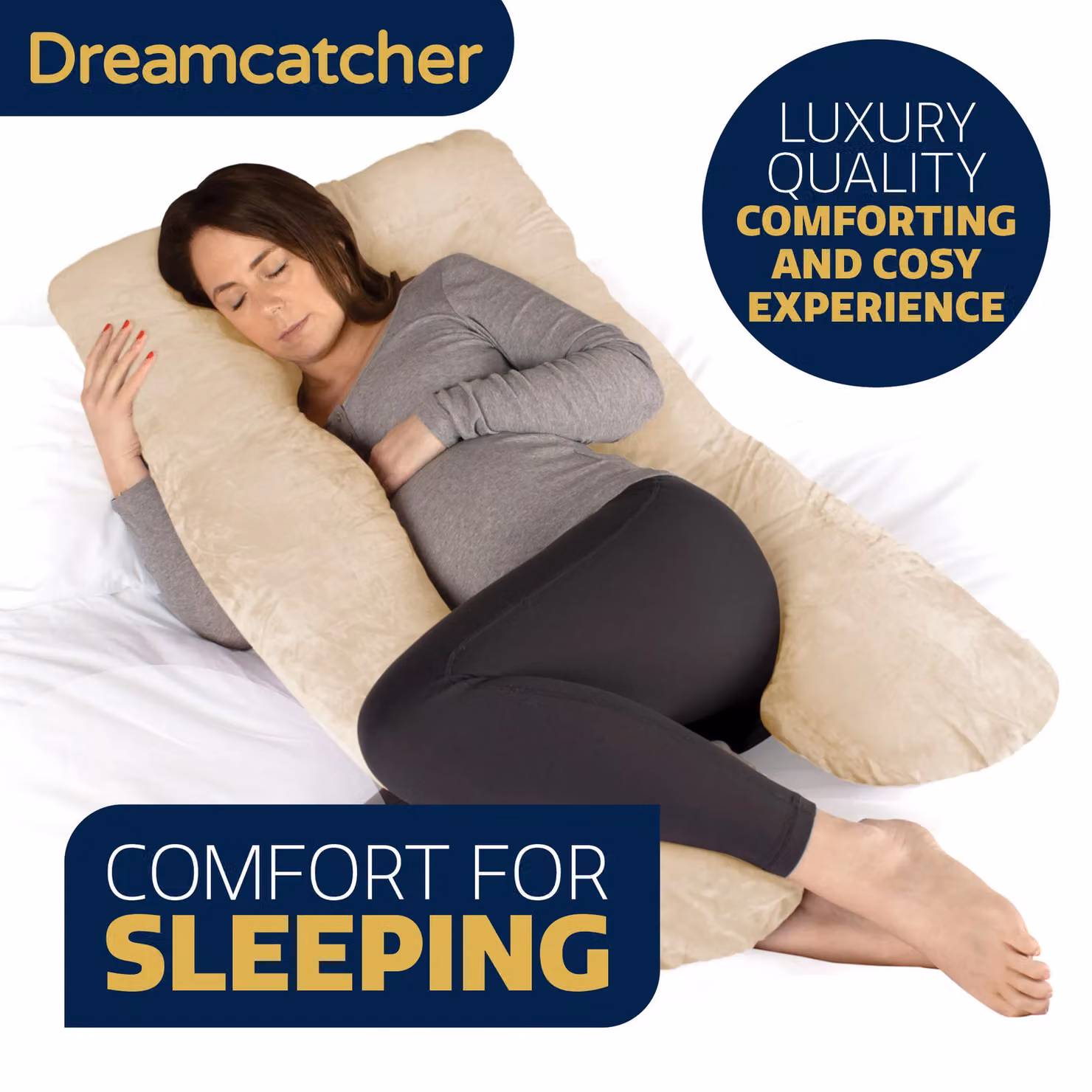 Dreamcatcher U-Shaped Women's Pregnancy Pillow in Cream with Shredded Memory Foam and Removable Velvet Cover – 3