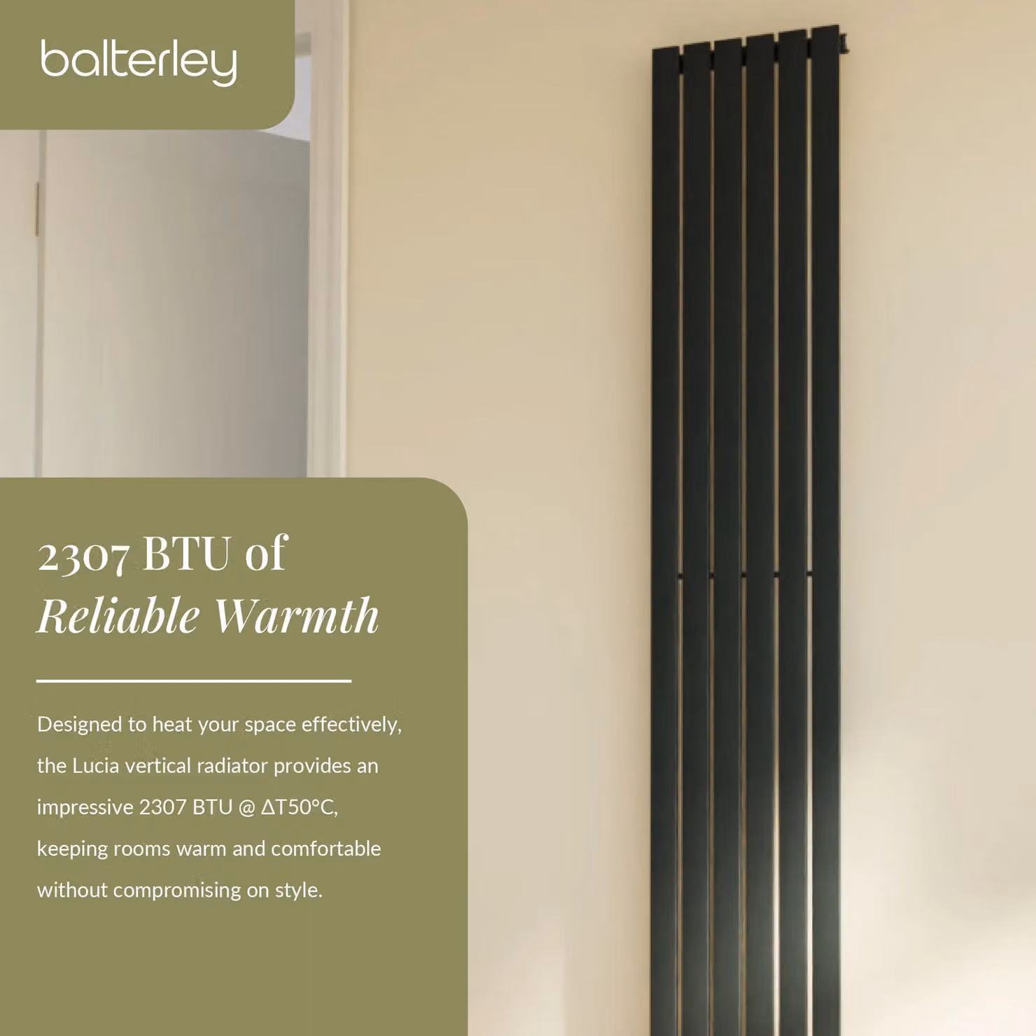 Balterley Lucia Square Vertical Single Panel Radiator, Anthracite Grey, H: 180.0 cm, W: 35.4 cm – 3