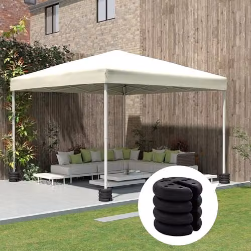 Outsunny Set of 4 Sand Fillable Gazebo Canopy Weights in Black Plastic – 7