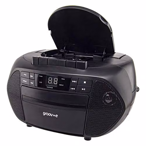 Groov-e Traditional Portable Boombox Speaker with CD Player, Cassette Player and FM Radio, Black – 2