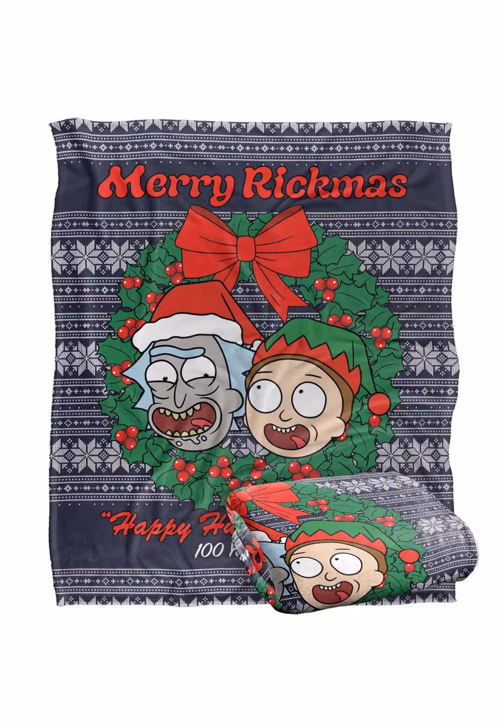 Warner Brothers Rick & Morty Merry Rickmas Ugly Christmas Sweater Throw Blanket, White/Multicolour, W: 152 cm, D: 127 cm – 2