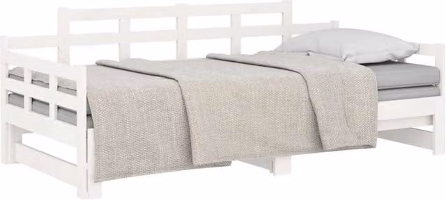 Berkfield Home White Solid Wood Pine Pull-out Day Bed with Drawers, W/D/H: 203.5 x 90 x 76 cm