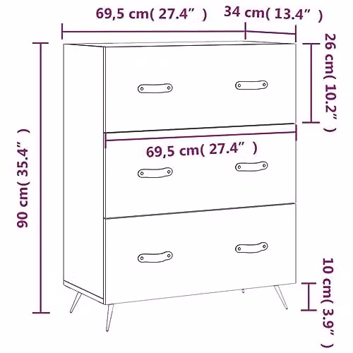 vidaXL Modern Smoked Oak Chest of Drawers and Storage Sideboard for Living Room or Home Office – 3