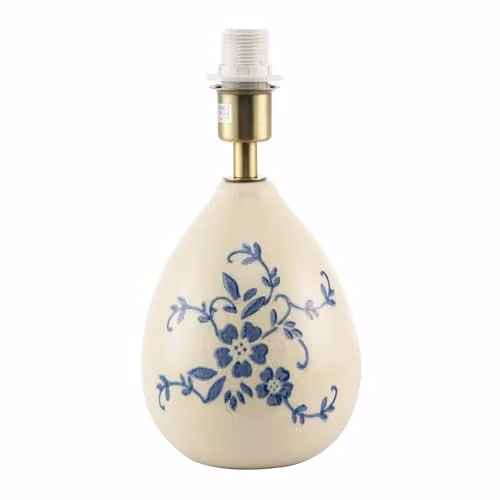 Happy Homewares Classic Hand Painted Blue Floral Ceramic Table Lamp Base with Antique Brass Holder, H 24 cm x W 13 cm x D 13 cm