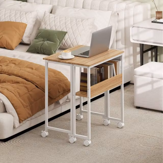 HOMCOM Modern Folding Computer Desk with Drop Leaf and Castors in Brown and White Wood Finish
