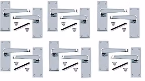 Golden Grace Victorian Straight Lever Latch Door Handles in Chrome, 6 Pairs
