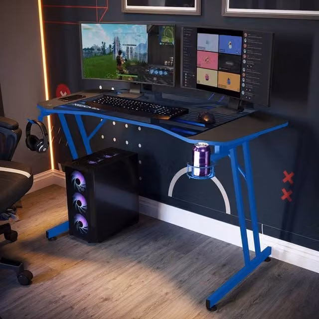 X Rocker Panther Evo Gaming Desk, Blue, W: 120 cm, D: 60 cm, H: 74 cm