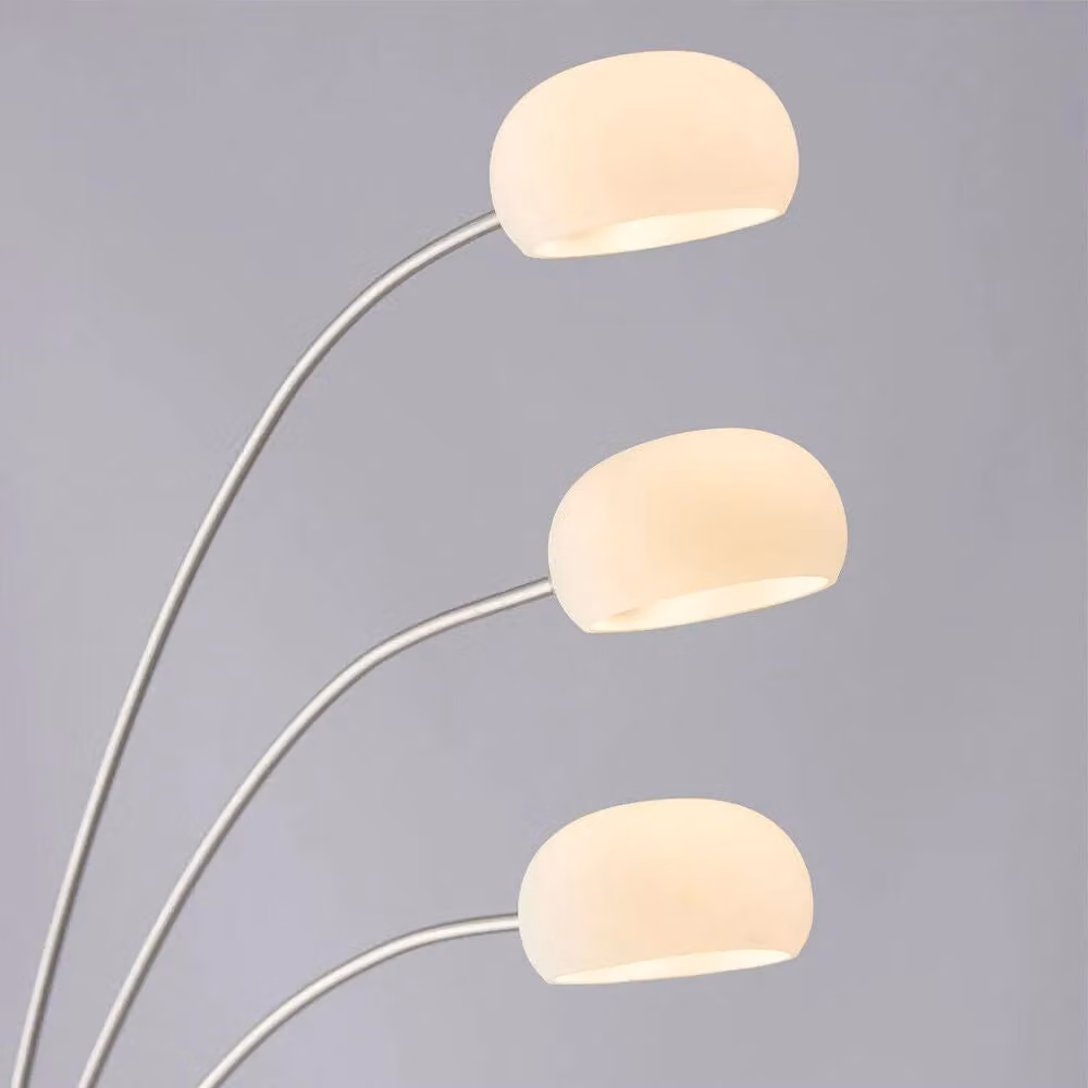 Loops 3 Light LED Floor Lamp in Silver and White Glass with Metal Curved Multi Arm Design, H 280 cm x W 180 cm x D 66 cm – 2