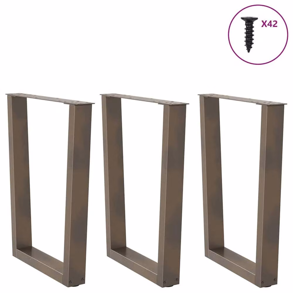 Berkfield Home V-Shape Dining Table Legs, 3 Piece Set, Brown Steel, H: 72-73.3 cm x W: 70 cm – 1