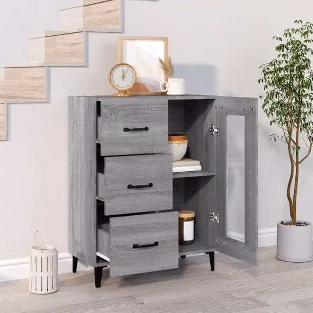 Berkfield Home Grey Sonoma Sideboard in Engineered Wood, W: 69.5 cm, D: 34 cm, H: 90 cm