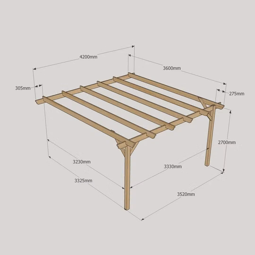 Rutland County Garden Furniture Ltd Wall Mounted Lean-to Garden Pergola in Rustic Brown Wood, W: 420 cm, D: 360 cm, H: 270 cm – 8