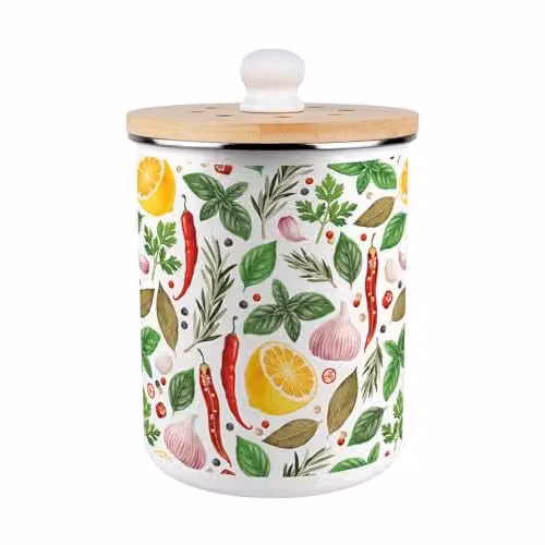 Purely Home Vibrant Herbs Food Waste Caddy - Metal Decorative Kitchen Compost Bin with Removable Inner Bucket and Odour Filter, 2L - Green