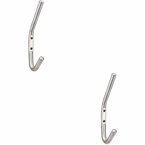 Loops 2 Pack Slimline One Piece Wall Mounted Hat and Coat Hook in Satin Stainless Steel, Projection: 5.9 cm