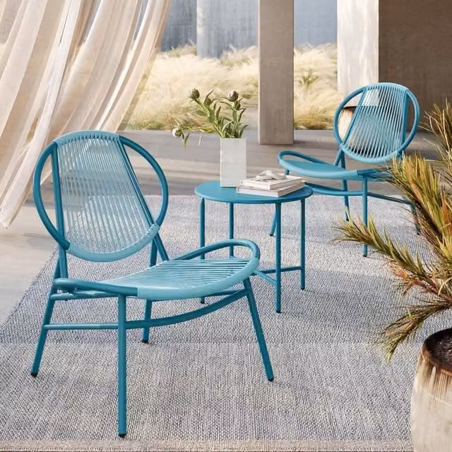 The Bazaarist 3-Piece Outdoor Bistro Set with Side Table in Lake Blue