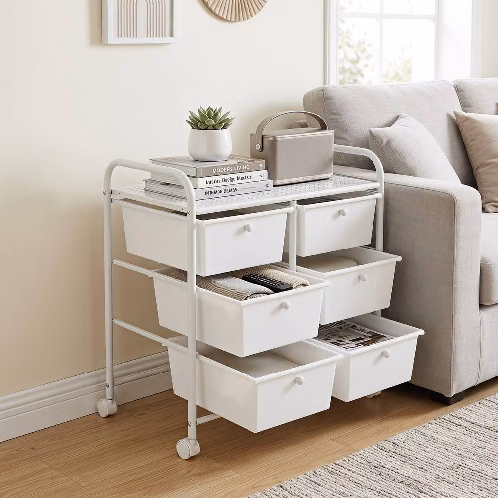Costway 6-Drawer Rolling Storage Cart with 4 Universal Wheels in White – 2