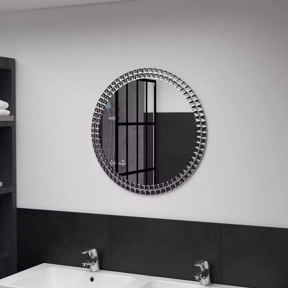Berkfield Home Round Wall Mirror in Silver, Diameter: 60 cm – 2