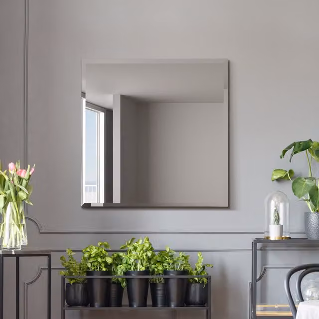 Moderni All Glass Modern Bevelled Square Wall Mirror in Black