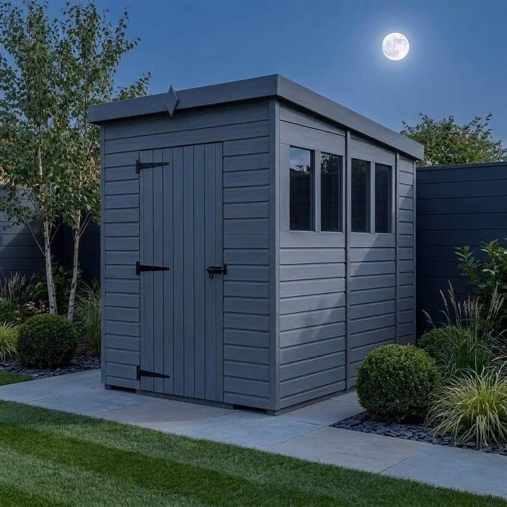 Buttercup Farm Grey Composite Pent Garden Shed with Single Door and Windows, W/D/H: 152.4 x 304.8 x 210 cm – 3