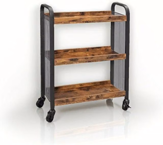 Modcraft 3-Shelf Rustic Brown Metal Kitchen Trolley W/D/H: 66 x 26 x 85 cm
