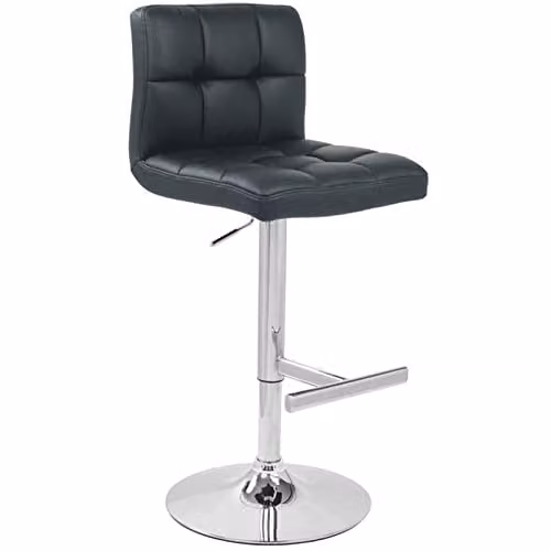 Netfurniture Azagi Chrome Real Leather Bar Stool in Black