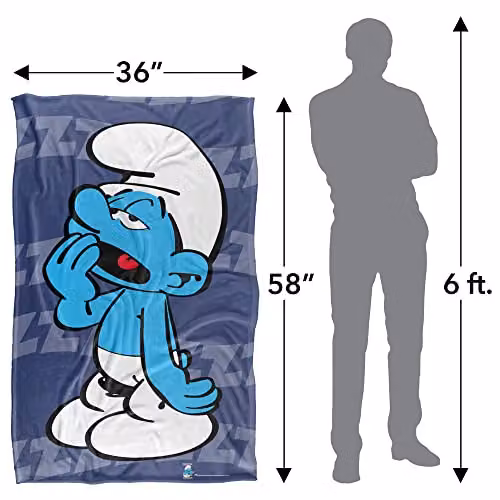 The Smurfs Lazy Smurf Super Soft Silky Touch Fleece Blanket in Blue and Multicolour – 2