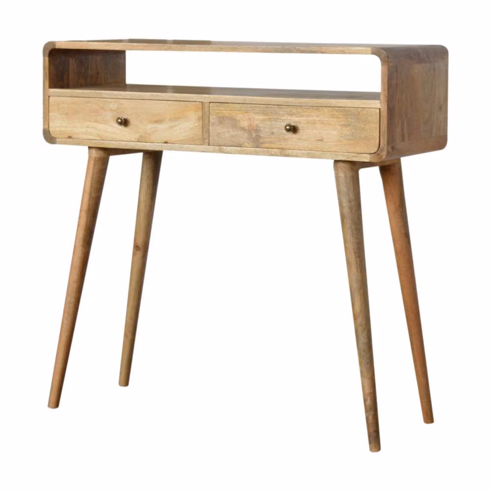 STILVORA Scandinavian Style Wood Console Table with 2 Drawers and Open Shelf in Brown – 2