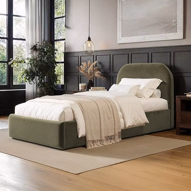 Flair Alba Single Ottoman Bed in Green Velvet, W/D/H: 90 x 200 cm