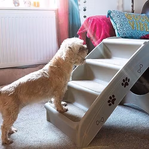Folding Pet Steps for Dogs and Cats with Non-Slip Carpeted Surface, Grey Plastic, H 49 x W 39 x D 62 cm – 2