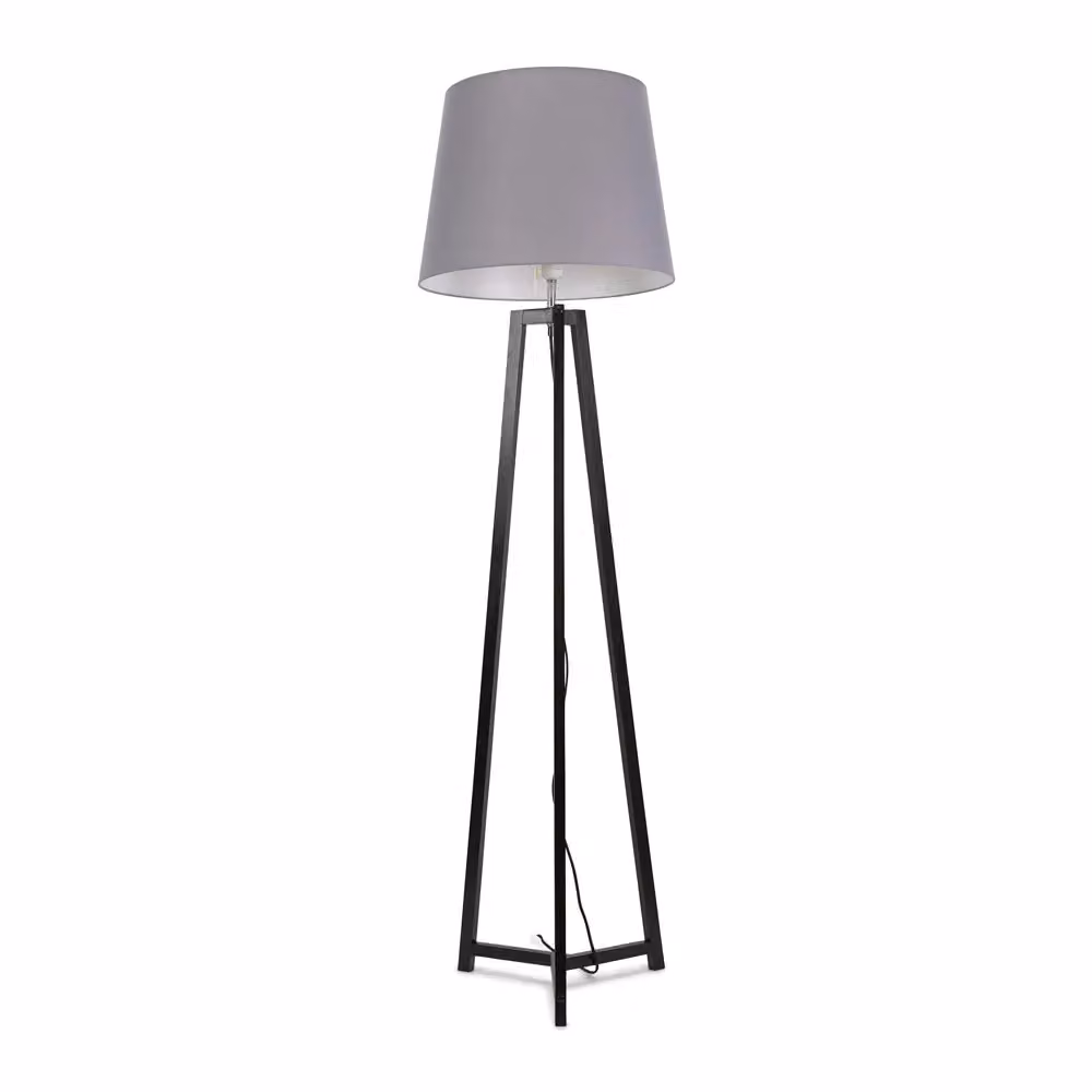 ValueLights Lottie Black Wood Tripod Floor Lamp with Grey Fabric Cone Shade, H 158 x W 45 x D 45 cm – 2