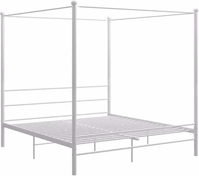 Berkfield Home White Metal Canopy Bed Frame, Super King, W: 180 cm, D: 200 cm