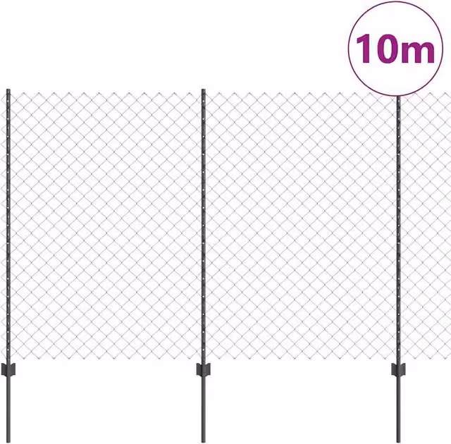 Berkfield Home Grey Steel Chain Link Fence with 20 U Posts, 1.6 x 10 m