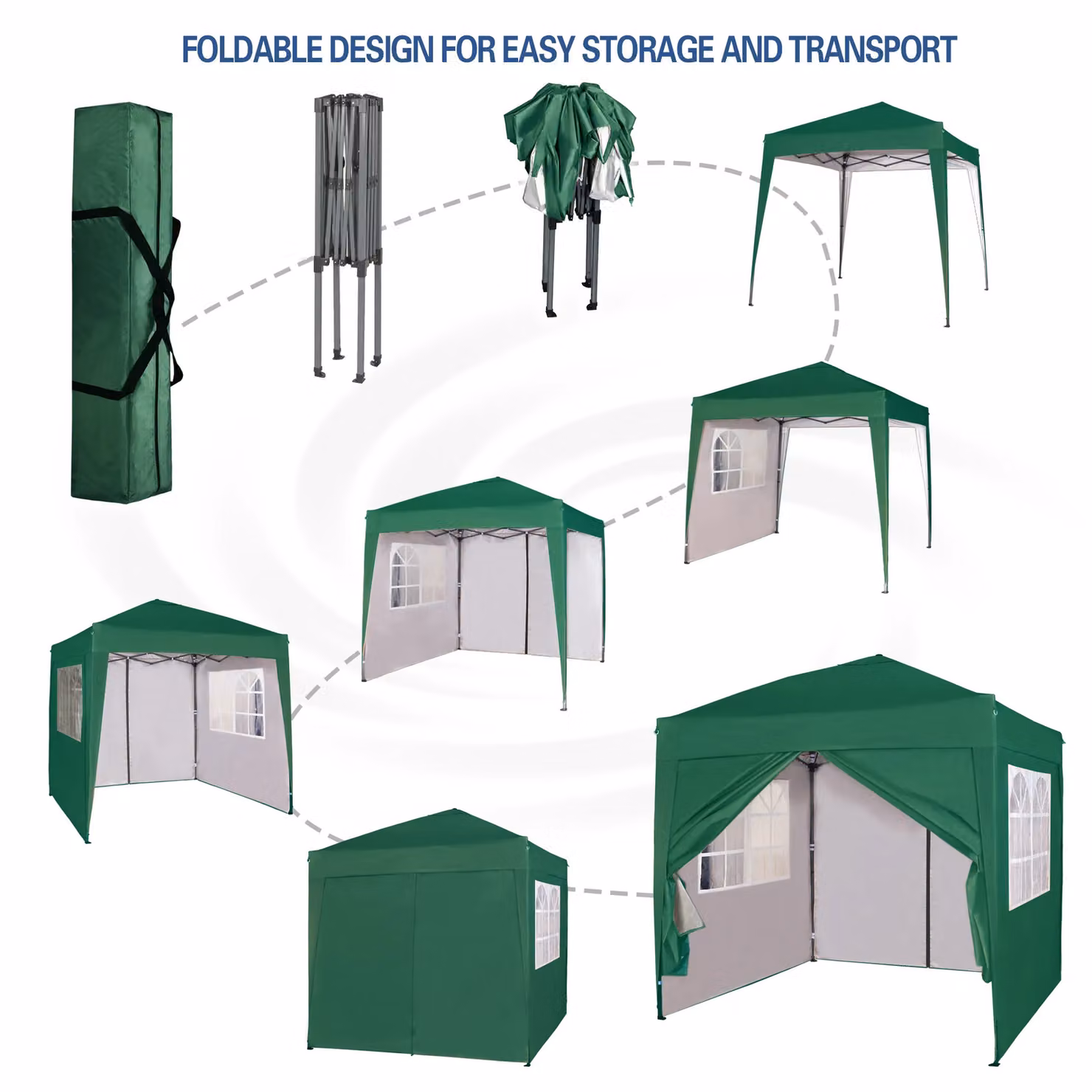 MCC Direct Green Pop Up Gazebo with Removable Sides and Storage Bag, W: 200 cm, D: 200 cm, H: 255 cm – 3