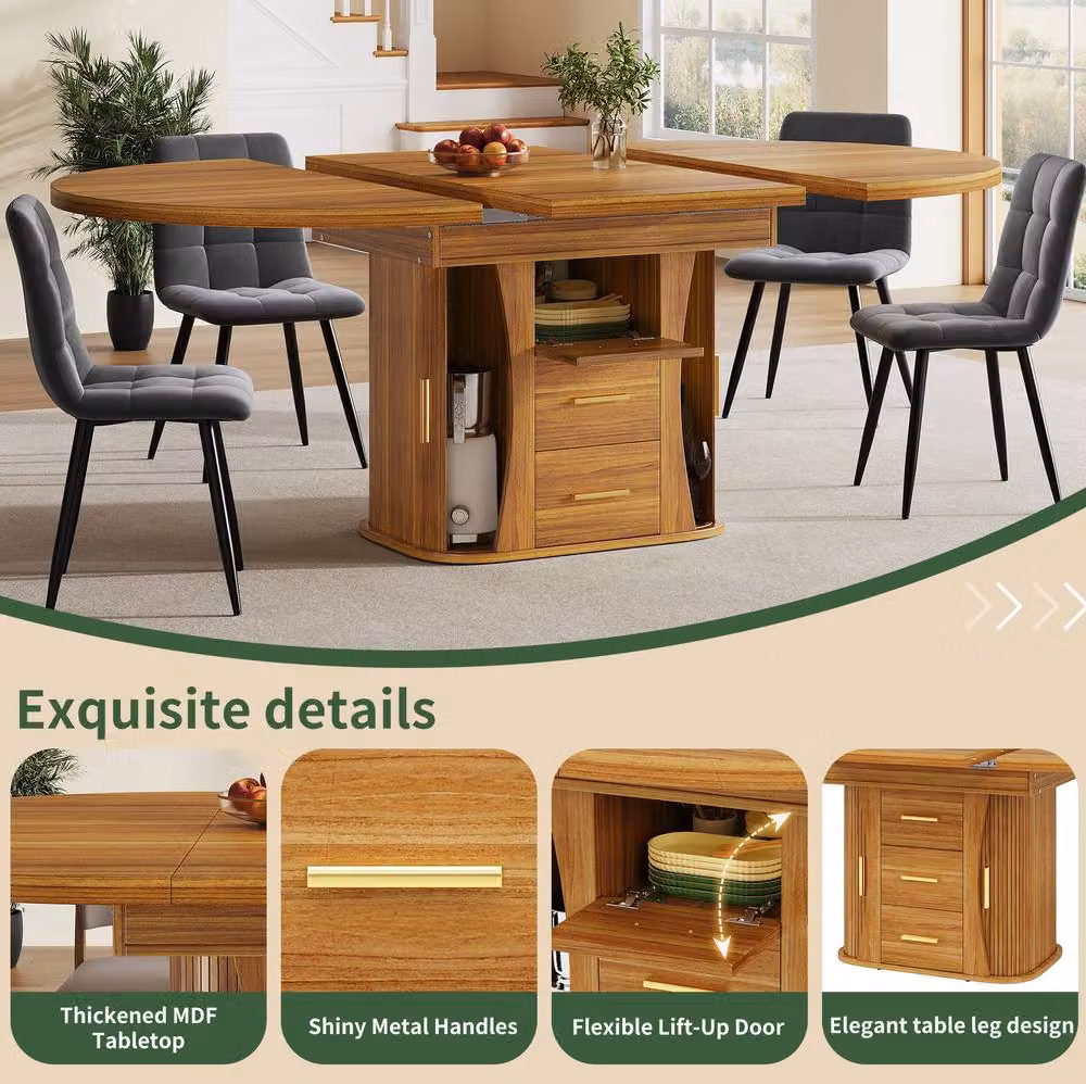 STILVORA Extendable Side Table with Storage in Brown Walnut – 6