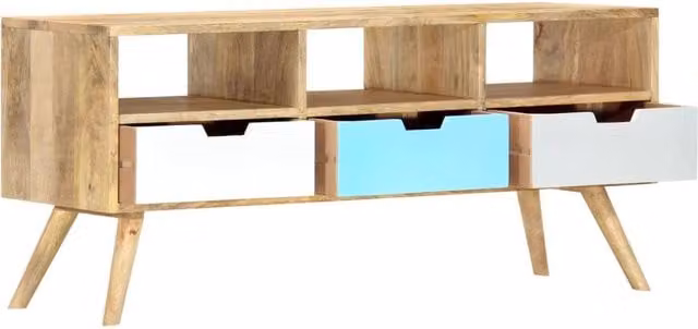 Berkfield Home Retro Solid Mango Wood TV Cabinet in Brown and Multicolour, W/D/H: 110 x 35 x 48 cm