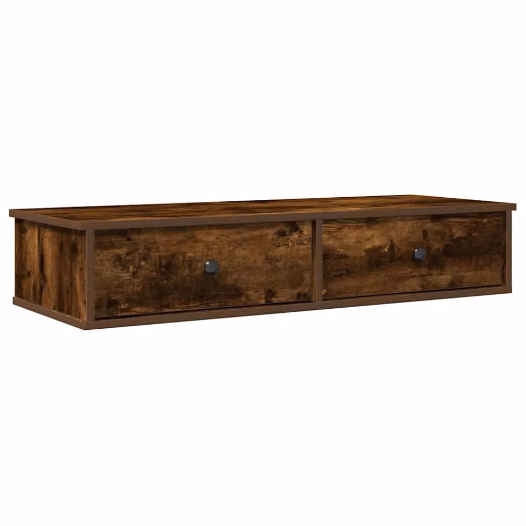 Berkfield Home Wall Shelf with Drawers in Smoked Oak Brown, W/D/H: 100 x 37.5 x 19 cm – 2