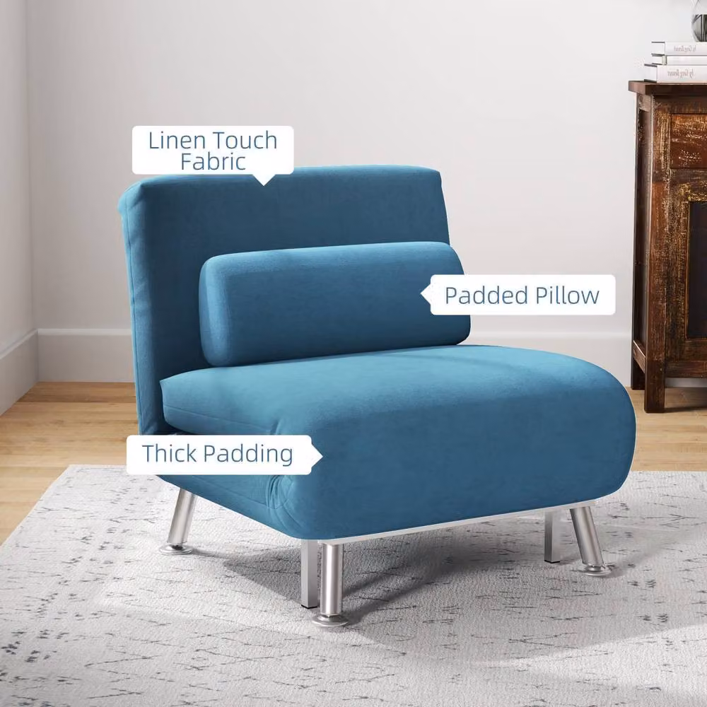 Wyld Haus Ziel Lika Blue Velvet Single Sleeper Chair with Silver Metal Legs – 7