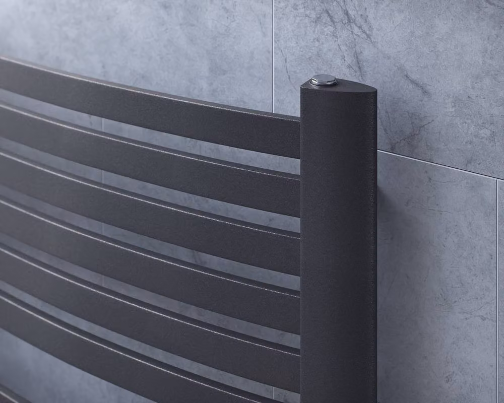 Bathroom Kingdom Fino Electric Curved Heated Towel Rail, Black, H: 121.5 cm, W: 58.0 cm – 2
