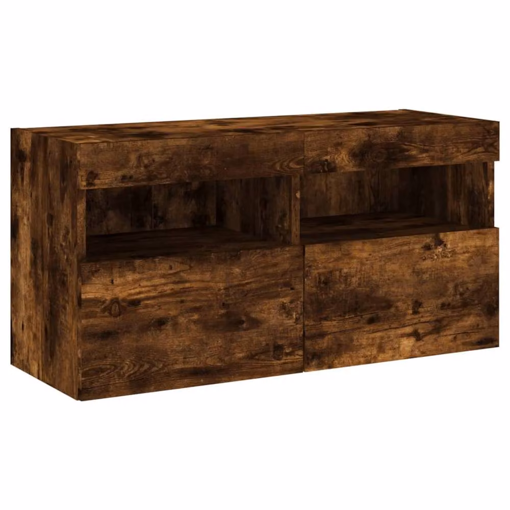 Berkfield Home Modern Wall-Mounted TV Cabinet with Integrated LED Lights in Smoked Oak Brown, W/D/H: 80 x 40 x 40 cm – 3