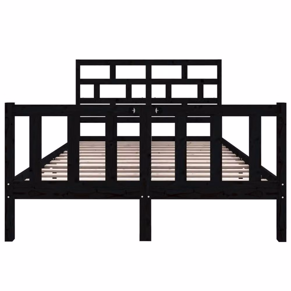 Berkfield Home Beautiful Black Solid Wood Pine Bed Frame W/D/H: 140.5 x 140.5 x 69.5 cm – 4