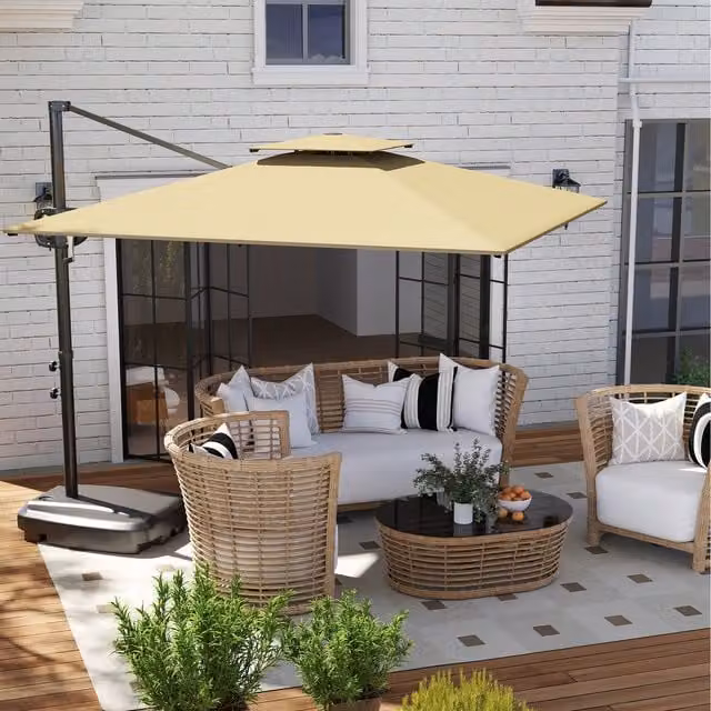 Outsunny Cantilever Garden Parasol with Weighted Base in Beige