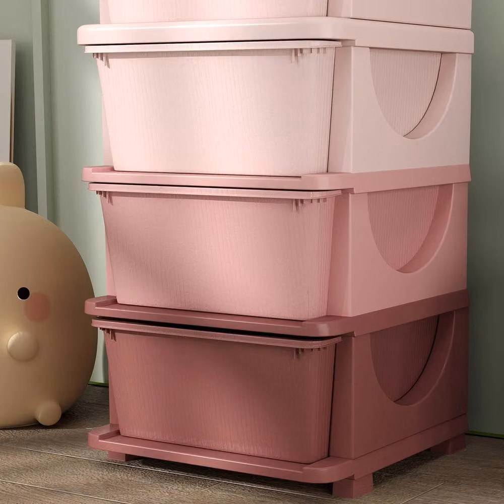 VOGREX Pink Four-Tier Kids Plastic Storage Unit with 4 Drawers and Castors – 2